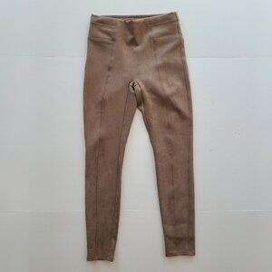 Spanx Women's Faux Suede Leggings M Tan Khaki Skinny Pants Shaping Cosplay